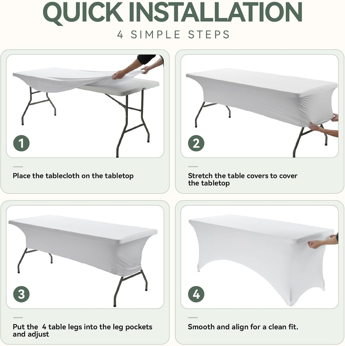 Classic Series 140GSM Spandex Tablecloth 2Pcs, 6ft, White