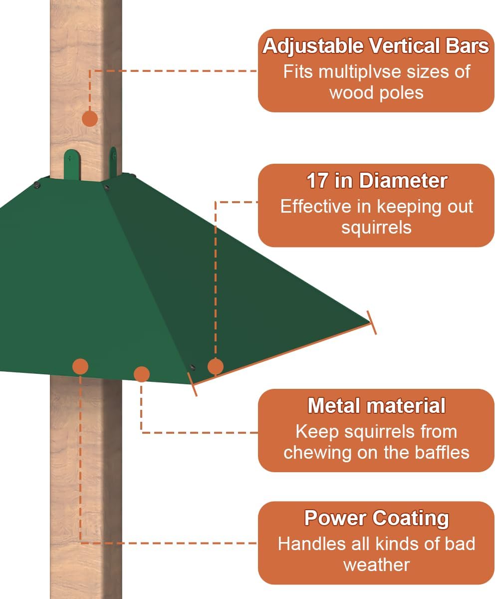 Metal Squirrel Baffle for 4x4 Post, Outside Wooden Pole Mount Squirrel Guards for Bird Feeders, 17 Inch Squirrels