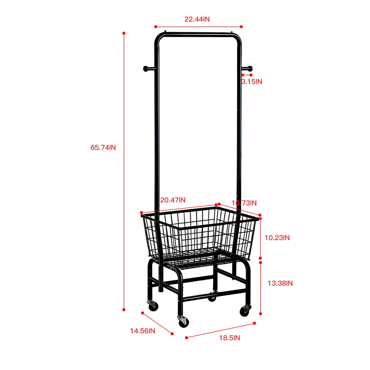 Laundry Basket With Wheels Rolling Laundry Cart with Hanging Rack