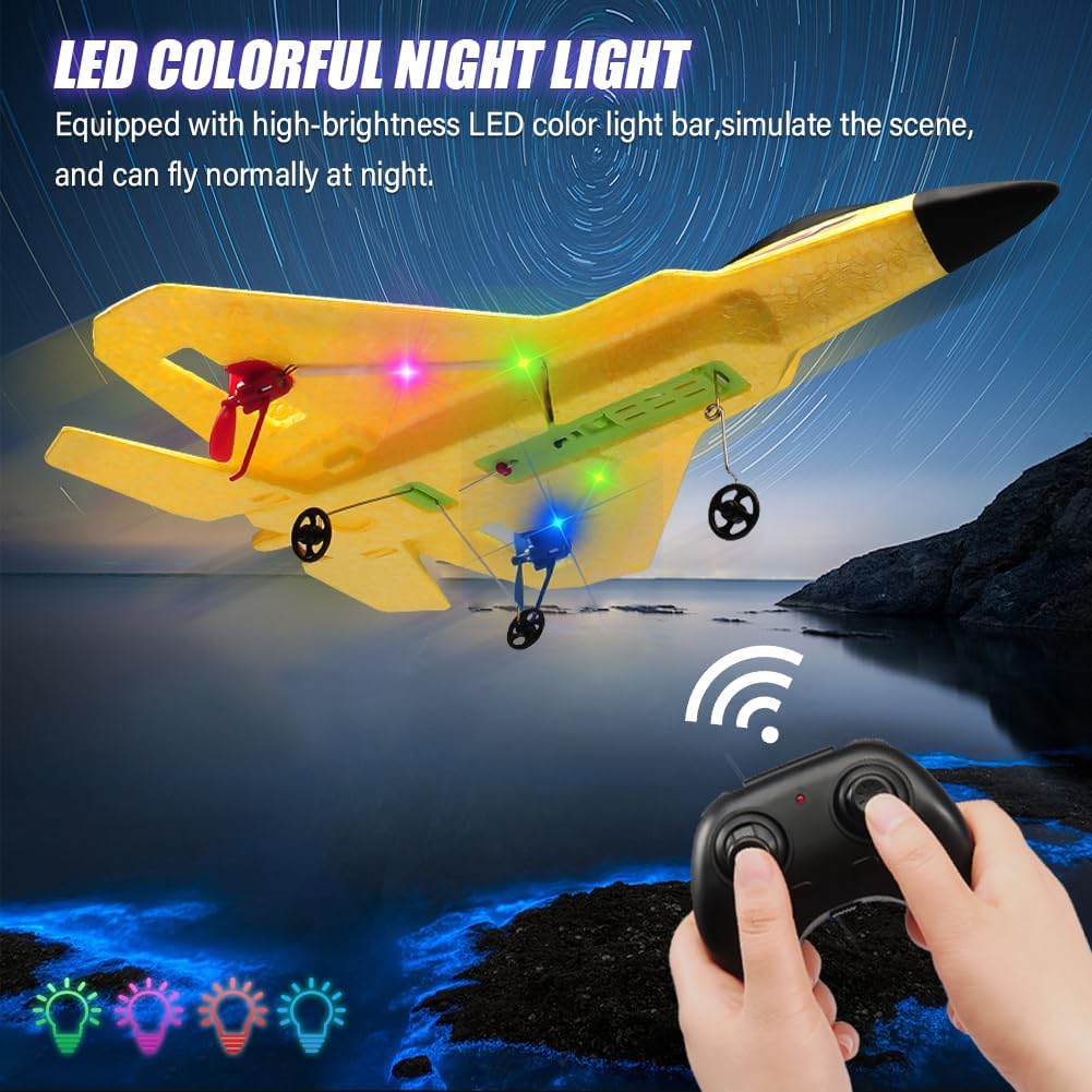 F22 2.4GHz RC Jet, Gyro Airplane with 2 Batteries for Beginners | Built-in gyro stabilization for stable flight, LED