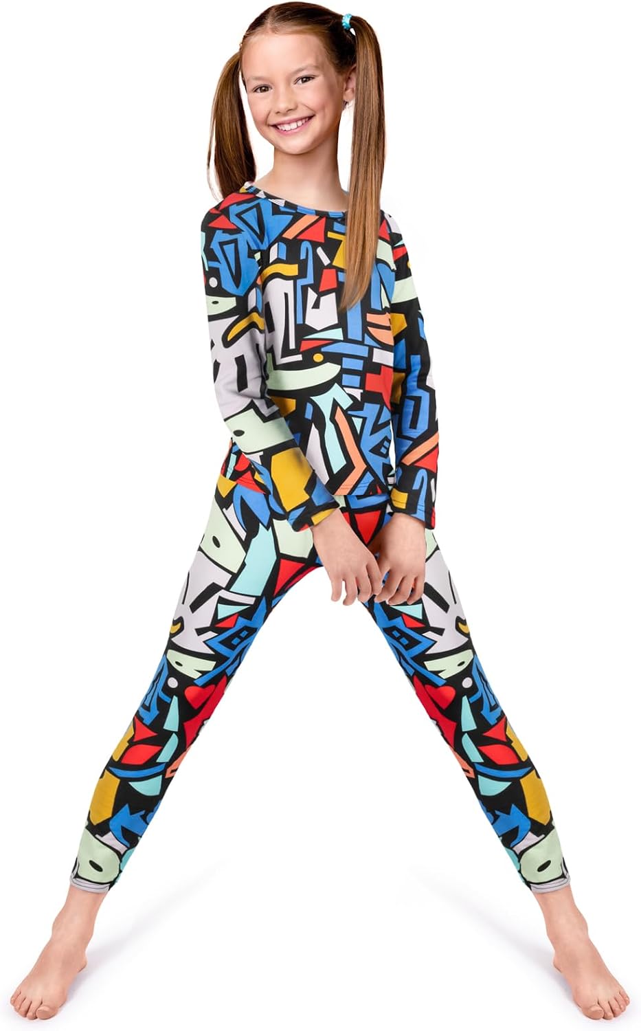 Thermal Underwear for Kids, Girls Thermals Long Johns Underwear, Base Layer for Cold weather/skiing, Geometric