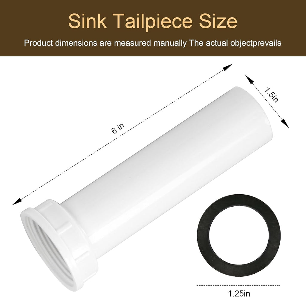 PP15-6W Sink Drain Tailpiece 1-1/2" Dia X 6" L, Kitchen Sink Drain Pipe, | Threaded Plastic Sink Plumbing Drain Pipe