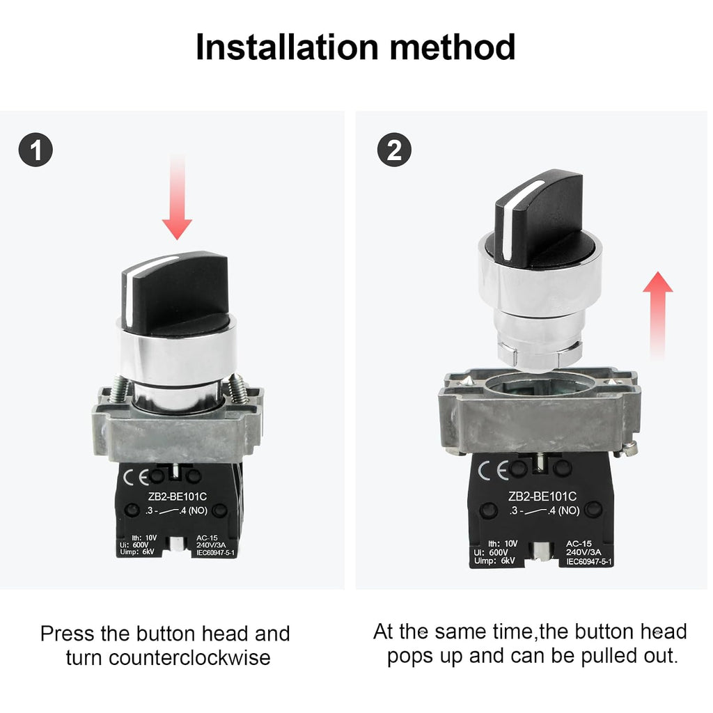 2-Pack Black 3-Position Metal Head Selector Switches, 2NO