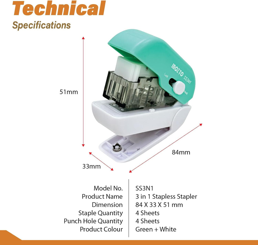 3-in-1 Multifunctional Staple-Free Stapler, Hole Punch & Letter Opener – Revolutionize Your Office Stapling