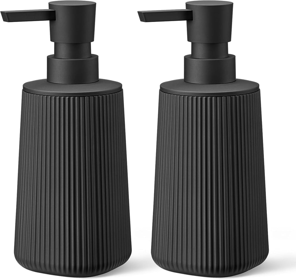 Black 2 Pack Hand Soap Dispensers Set | with No Rust Pump for Bathroom and Kitchen Countertops Refillable Matte