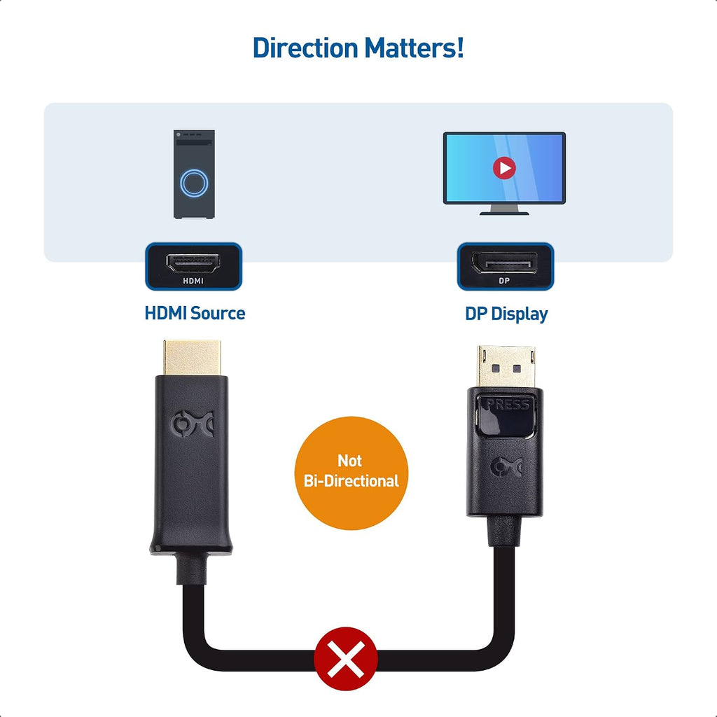Unidirectional DisplayPort to HDMI Cable, DP to HDMI, 6ft | Gold-Plated, Display Port to HDTV/Monitor/Projector