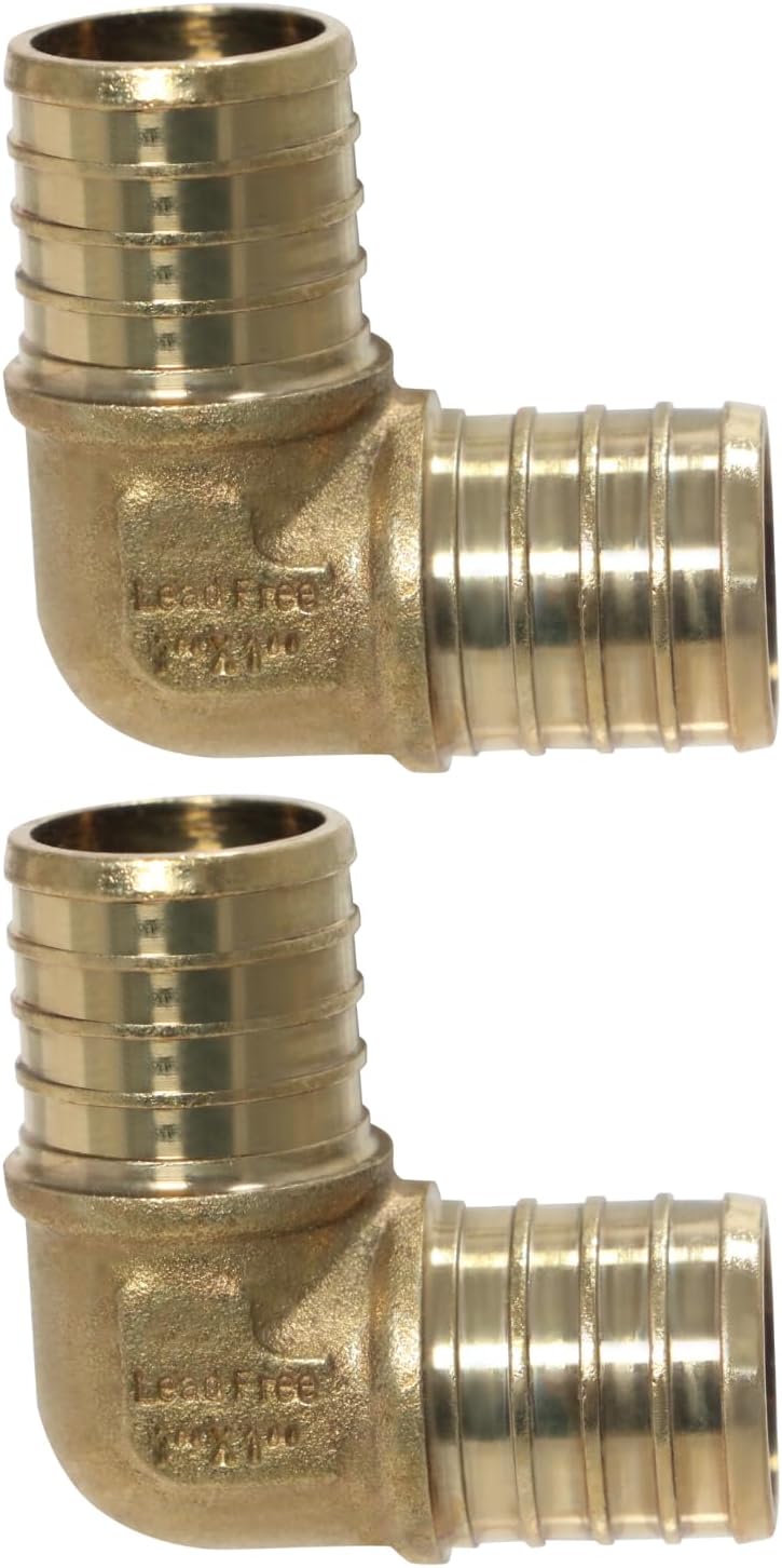 2 Pack XFITTING 1 inch Pex Elbow, Brass. Crimp Elbow