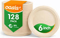 6 Inch 128 Pack Compostable Disposable Paper Plates, Small Dessert Plates, Heavy Duty Sugarcane Bagasse