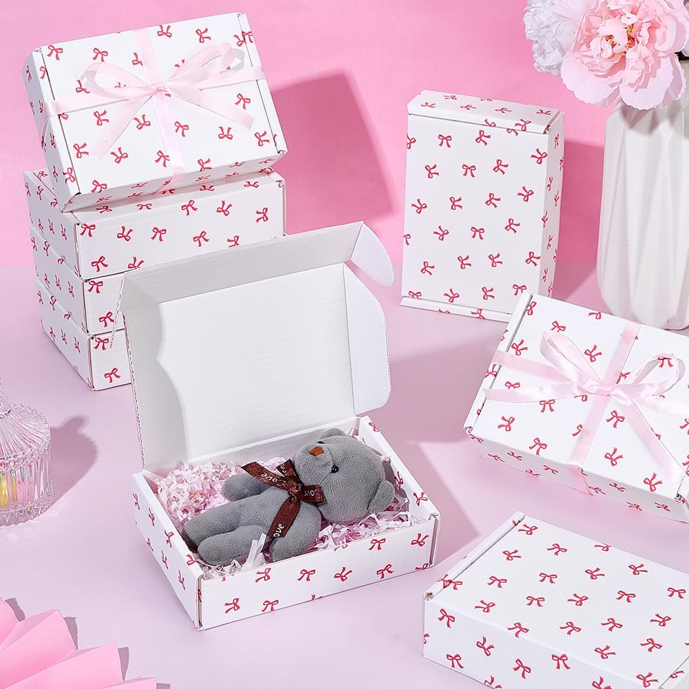 30pcs Bowknot Printed Gift Box White Cardboard Small Shipping Boxes 5.9x3.9x1.6 inch Mailer Boxes for Mother’s Day