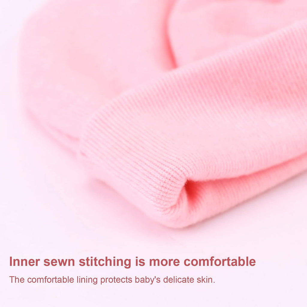 BQUBO Newborn Baby Hats Mittens Set Cotton Hospital Hat Preemie Infant Bow Hats No Scratch Mittens for Baby Girls 0-6