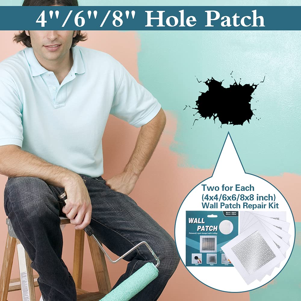 4" 6" 8" (Two of Each) Drywall Patch Kit, Sheetrock Repair Kit | Plasterboard Patch, Safe Mend Plaster Repair Kit