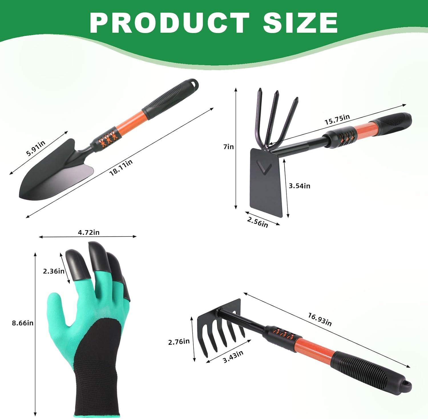 Garden Tool Set, 4 Pack Gardening Tools, Stainless Steel Heavy Duty Hand Cultivator, Hoes, Shovel