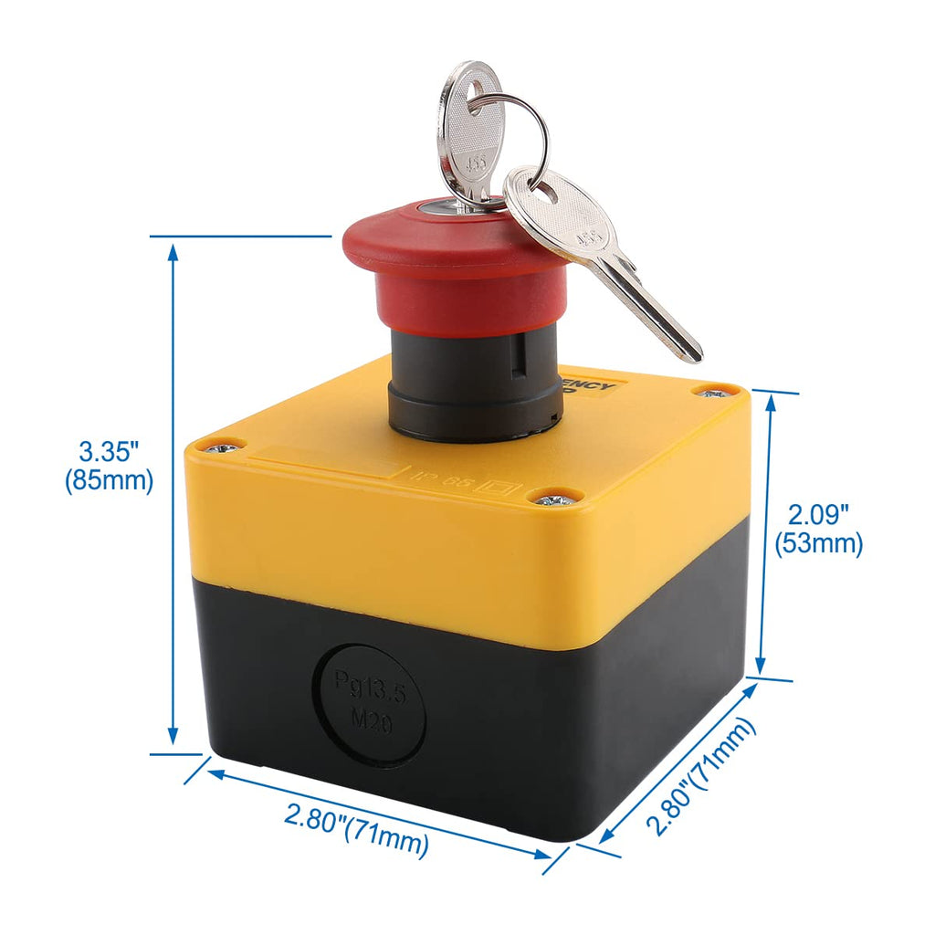 BAOMAIN Keyed Emergency Stop Push Button Switch with Enclosure Box 1NO1NC