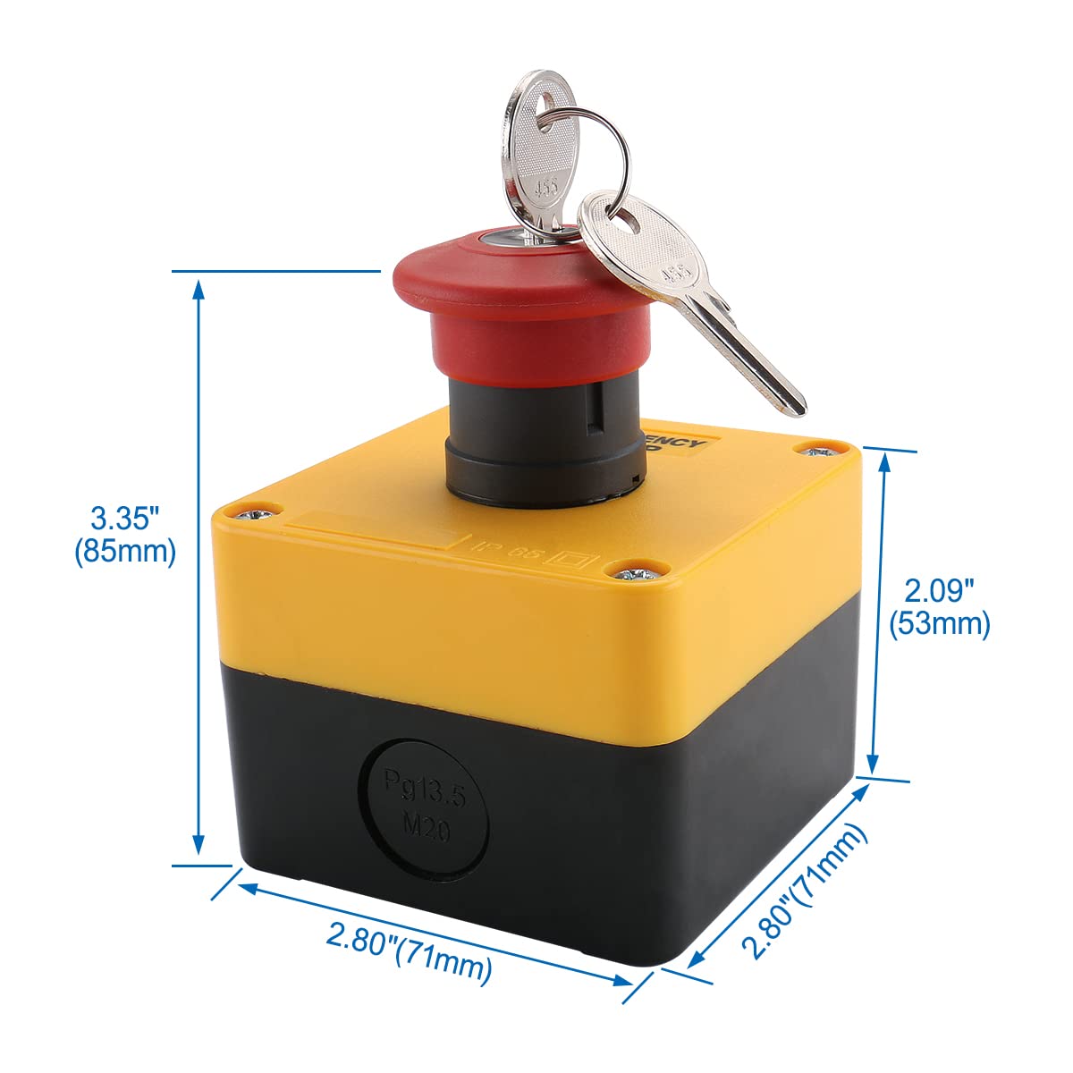 BAOMAIN Keyed Emergency Stop Push Button Switch with Enclosure Box 1NO1NC