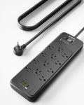 Surge Protector Power Strip 5FT | Black Surge Protector with 12 Outlets - Spacious Design for Large Plugs, Flat Plug