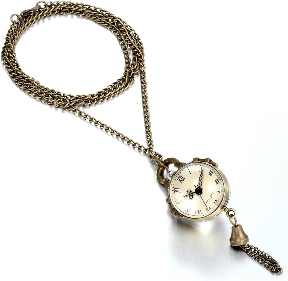 Retro Concave and Convex Mirror Fisheye Glass Ball Pocket Watch with Roman Character Pendant Necklace for Mother's Day
