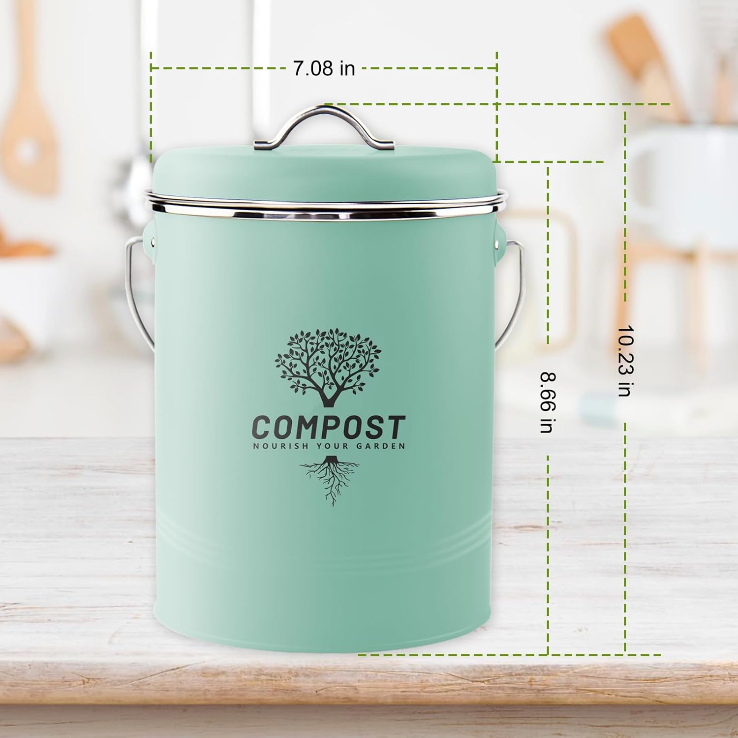Kitchen Countertop Compost Bin, Odor Resistant Indoor Compost Bin with Lid and Charcoal Filter, Rust Resistant Coated