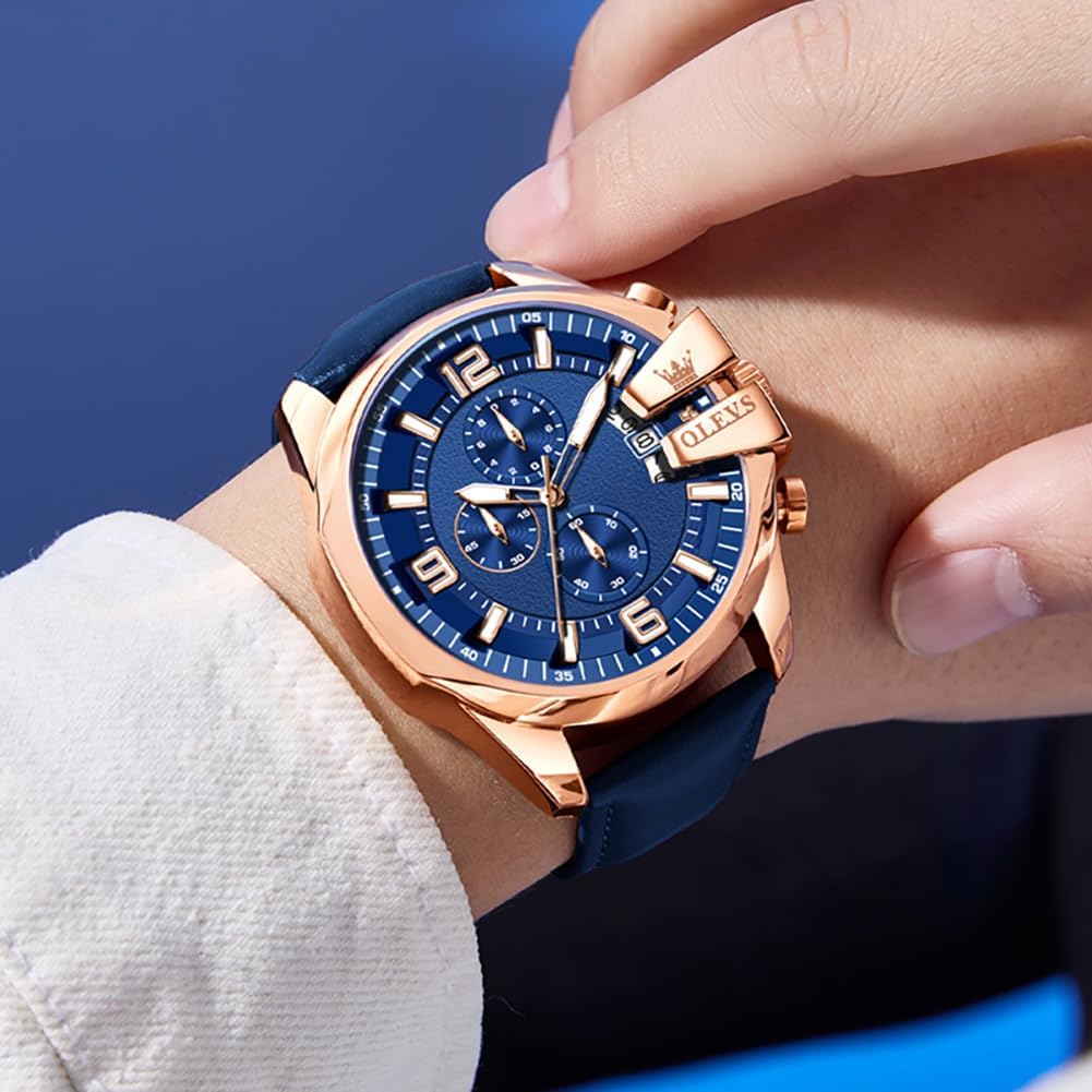 Mens Leather Watches Fashion Simple Casual Chronograph Watch for Men | Leather, Analog Quartz, Luminous, 30M