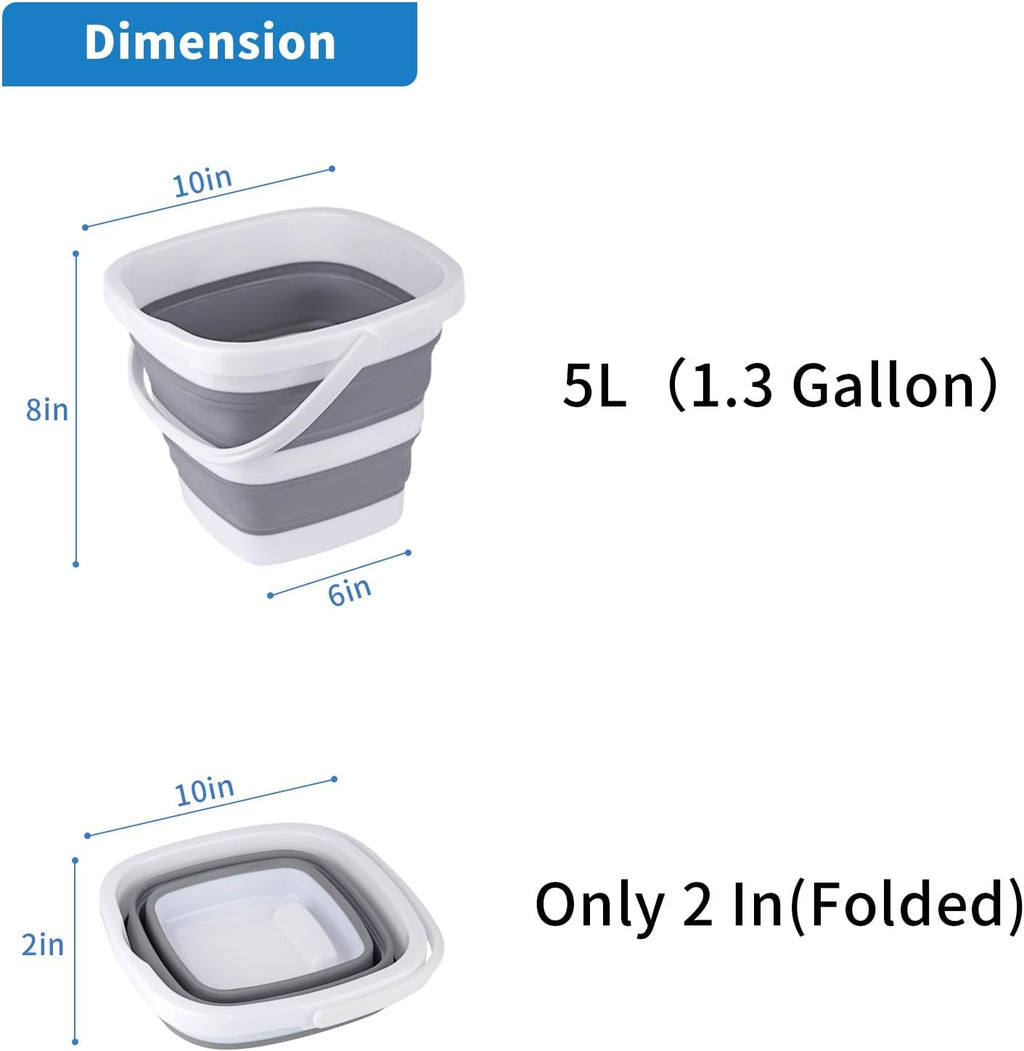 Collapsible Bucket, 5L 1.3Gallon Small Cleaning Mop Buckets for Household Outdoor Car Washing Tub Plastic Foldable