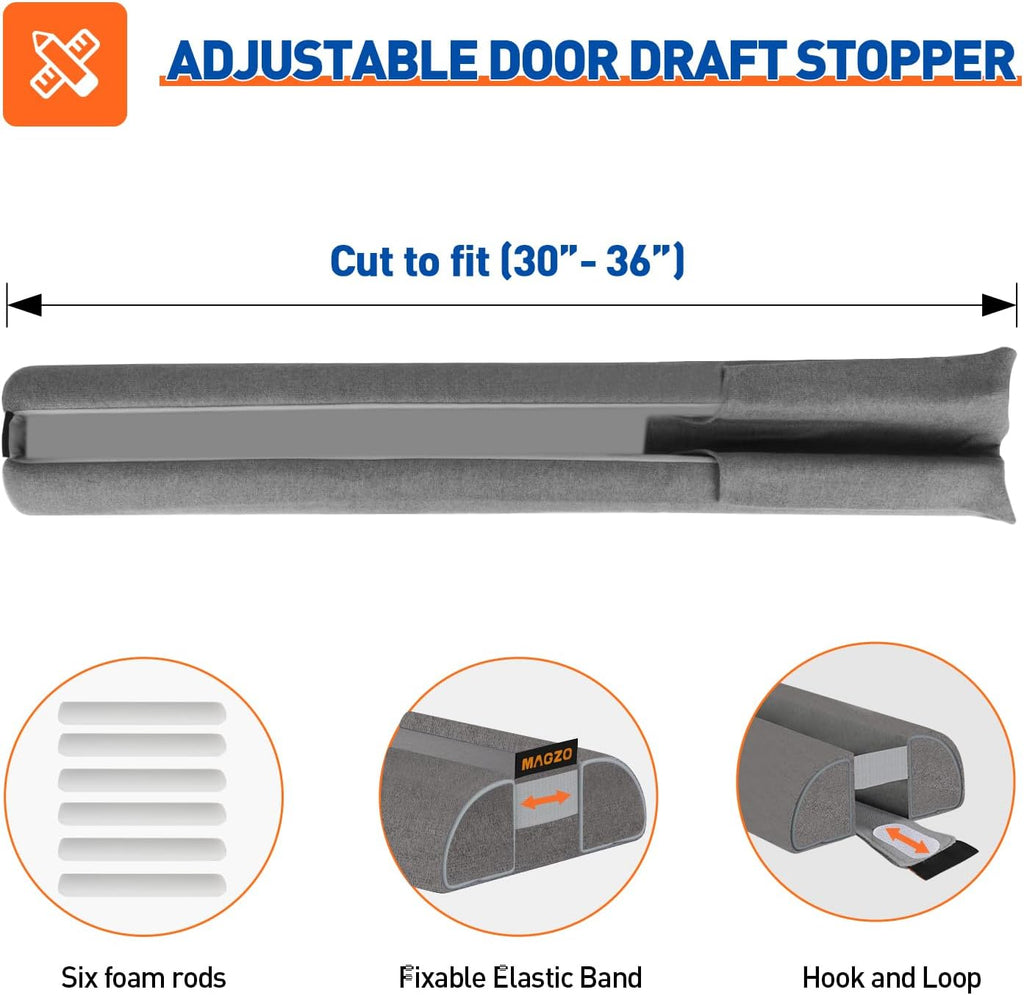 Under Door Draft Stopper, 36 Inch Adjustable Door Gap Filler, Gray | Dual-Sided Soundproof Door Sweep for Blocking