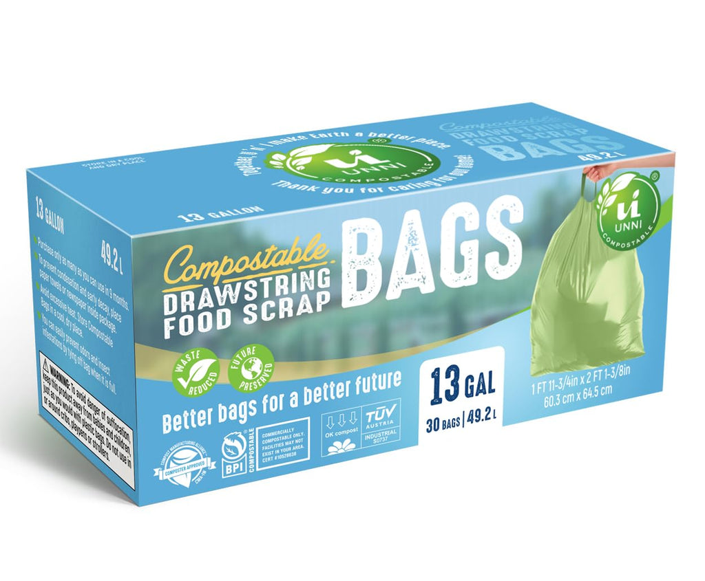 Compostable Drawstring Bags, 13 Gallon, 30 Count, Extra Thick 1 Mil
