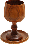 Handmade Wooden Communion Chalice Cup with Tray – Vintage Goblet Wine Cup for Christian Church Ceremony (5.1 Inches)