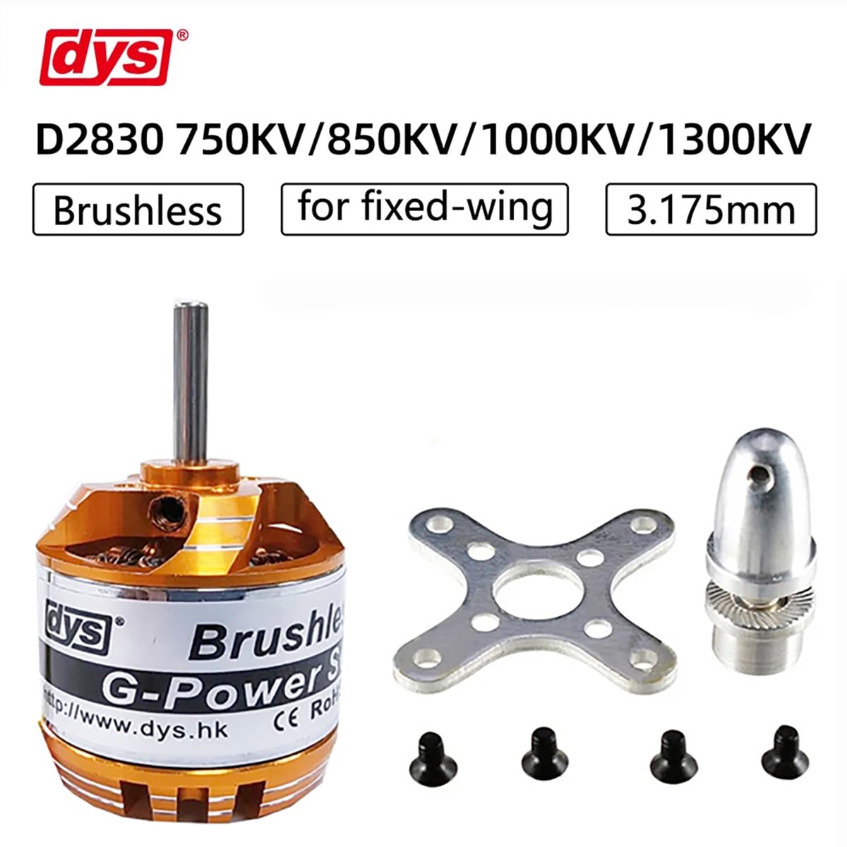 DYS D2830 750KV/850KV/1000KV/1300KV Brushless Outrunner Motor 2-4S for Multicopter RC Aircraft Fixed-Wing UAV (D2830 750KV)