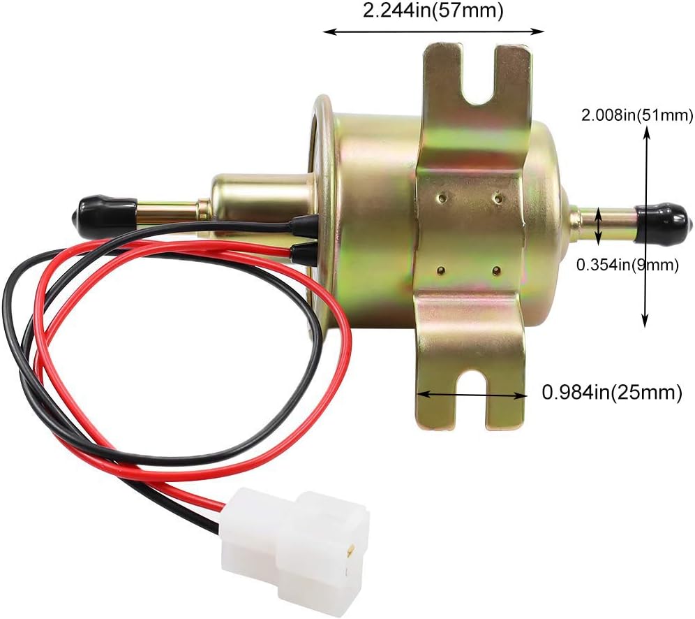 Electric Fuel Pump 12V Universal Low Pressure 12 Volt Transfer Inline Fuel Pump for Lawn Mower Carburetor Gas Diesel Engine 2.5-4psi HEP-02A