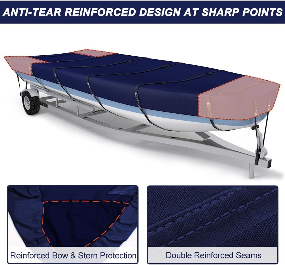 900D Marine Grade Fade and Tear Resistant Trailerable Jon Boat Cover，Heavy-Duty Waterproof and UV Protection Jon Boat