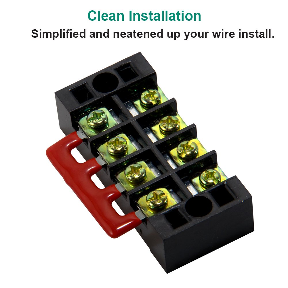 Terminal Block, 4 Circuits 600V 25A Dual Row Screw Terminal Strip, 6 Sets