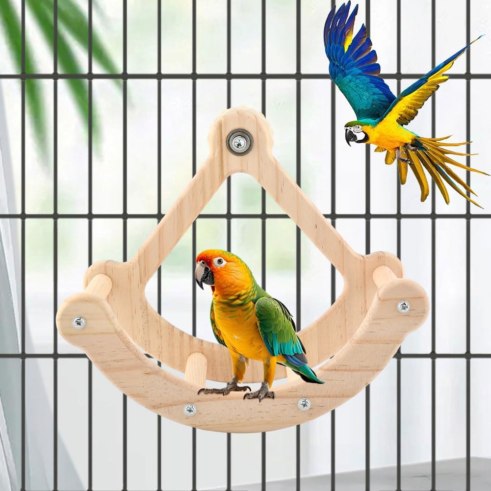 Bird Perch Toy, Interactive Rocking Parakeet Toys and Perches, Wooden Exercise Cockatiel Toys, Intelligence Birds