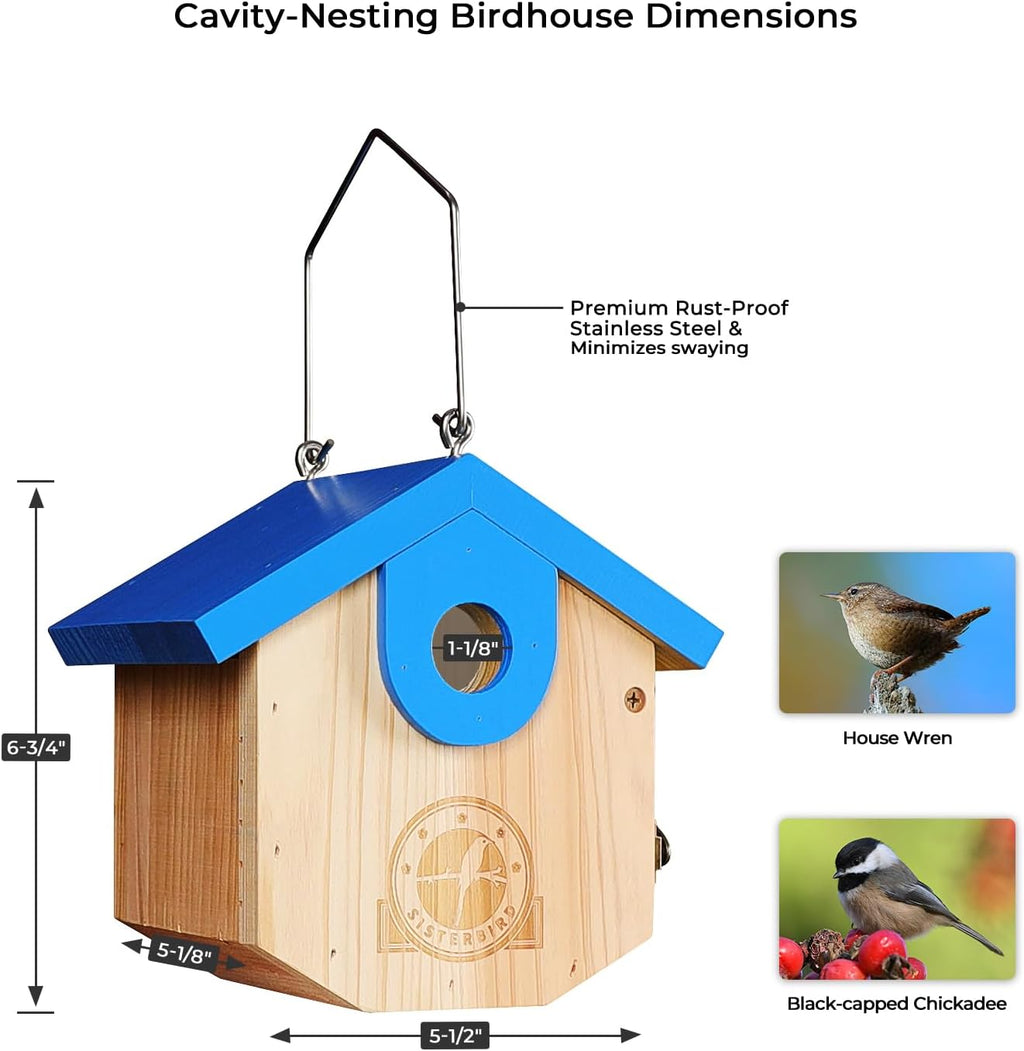 Wren Bird Houses for Outside, Bird House Warming Gifts, Blue