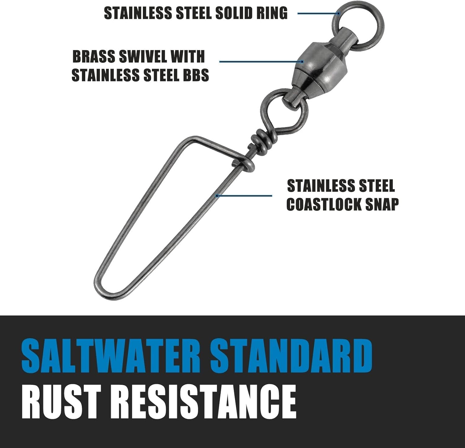 Fishing Snap Swivels Ball Bearing Swivels Fishing Tackle Saltwater & Freshwater Coast-Lock Lure Snap Clips Terminal