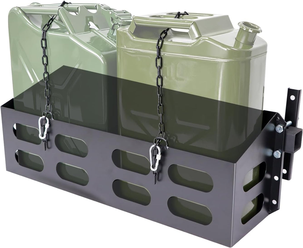 Dual Jerry Gas Cans Holder Rack for Two 5 Gallon/20 Liter Steel Jerry Cans, Lockable Metal Steel Jerry Gasoline Cans