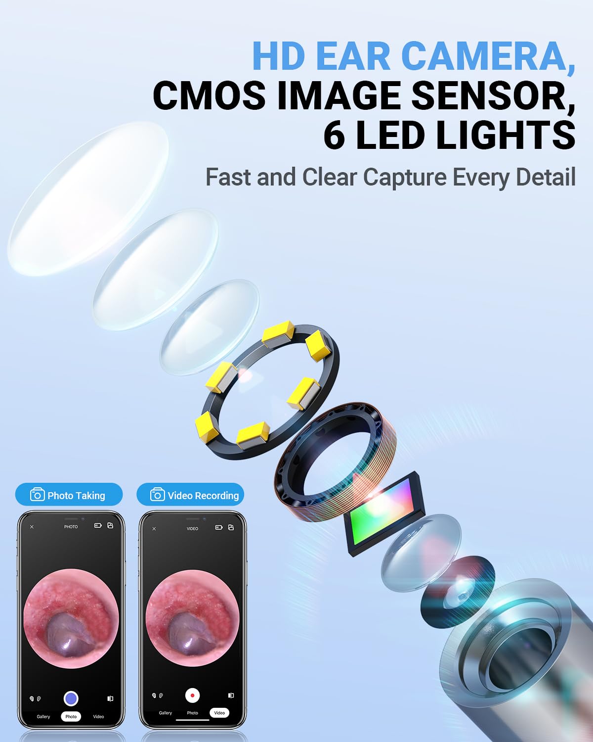 WiFi Otoscope, HD Otoscope Camera with Light, Ear Checker for Kids & Adults