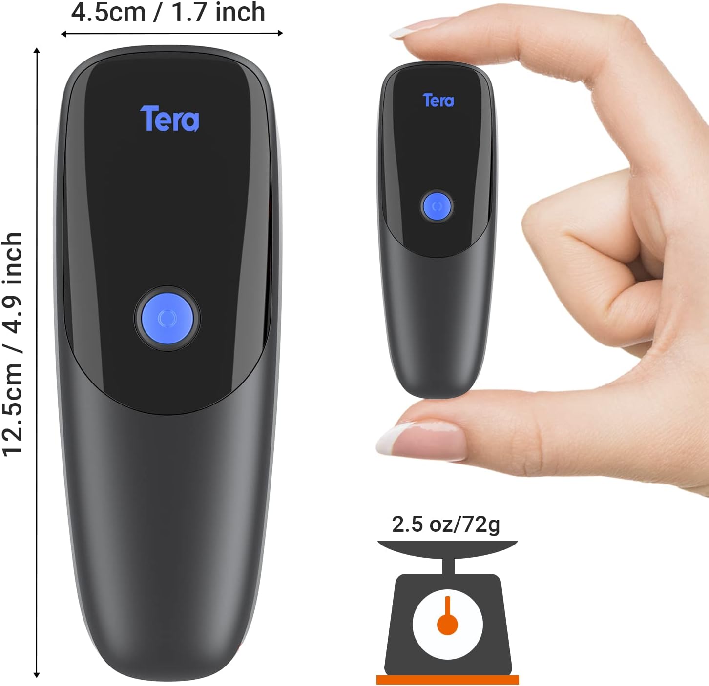 Barcode Scanner 2D Portable Wireless: BT 2.4G USB Pocket Reader, 1300 | 640*480 CMOS Global, 2.5oz Lightweight, 1D 2D