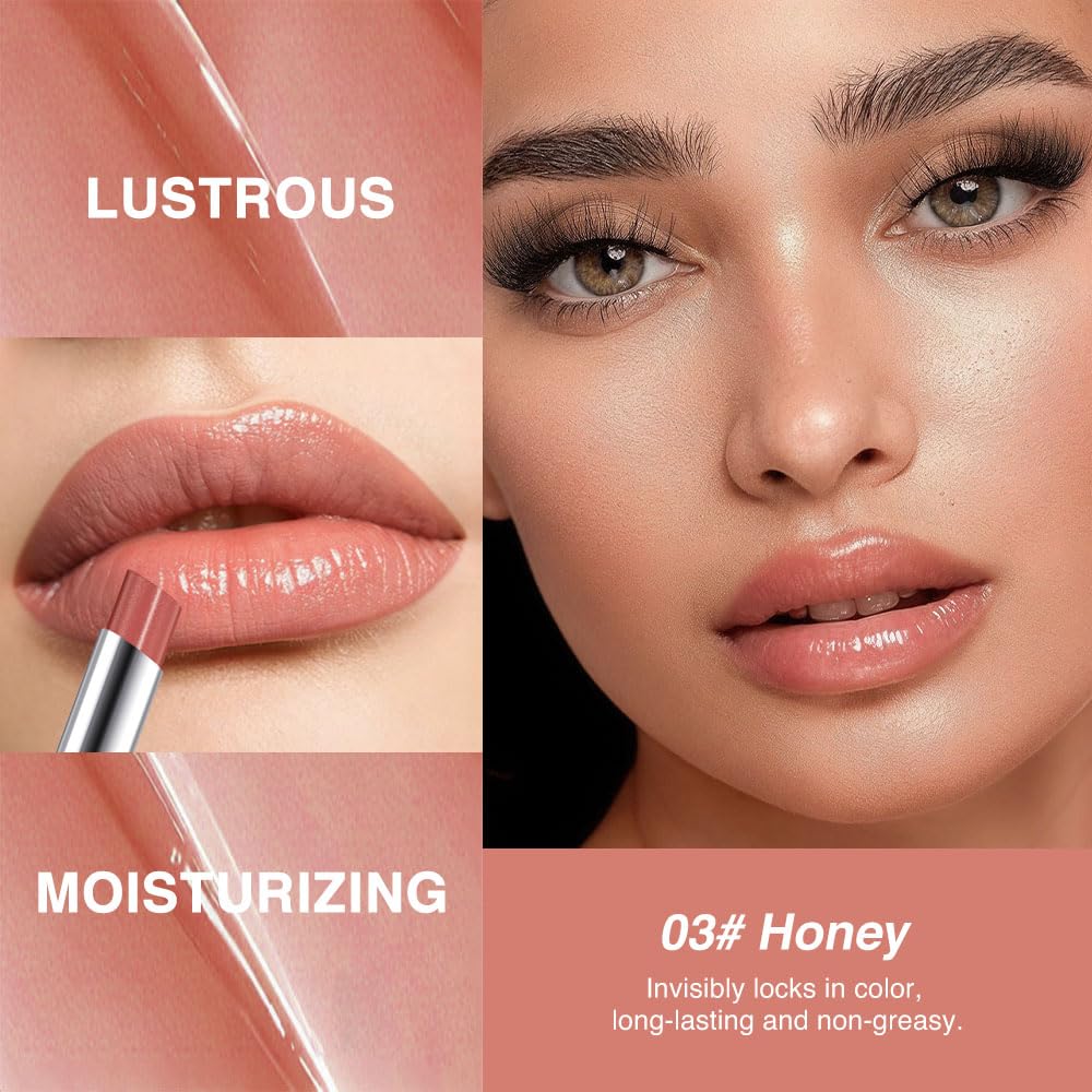 Honey Nude Tinted Lip Balm for Women, Hydrating Lip Oil Stick Lip Gloss Lipstick for Mature Skin, Sheer Lightweight