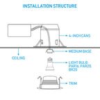 12-Pack 4 Inch Recessed Light Trim, Black