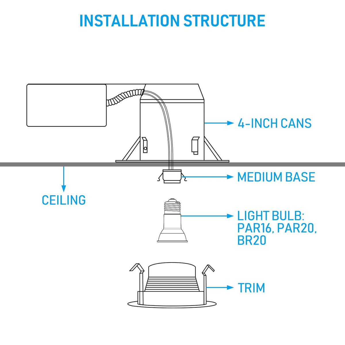 12-Pack 4 Inch Recessed Light Trim, Black