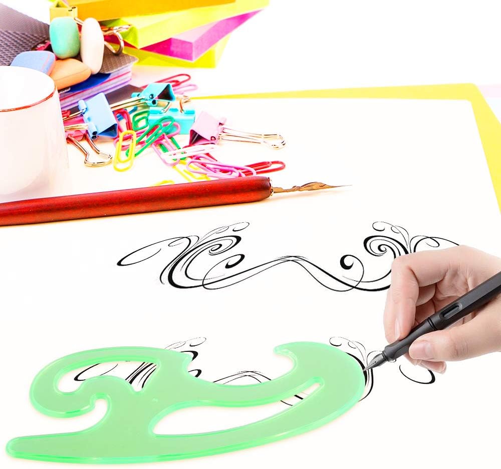 9 Pieces Drawings Templates French Curve Geometric Templates | Measuring Rulers Clear Green Plastic Rulers for
