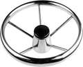 13.5" Destroyer Style Marine Steering Wheel – 5-Spoke Stainless Steel, 3/4" Tapered Shaft, Universal Fit for Pontoon, Bass Boat, Yacht & Sea Vessels, Center Cap Included