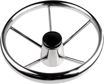 13.5" Destroyer Style Marine Steering Wheel – 5-Spoke Stainless Steel, 3/4" Tapered Shaft, Universal Fit for Pontoon, Bass Boat, Yacht & Sea Vessels, Center Cap Included
