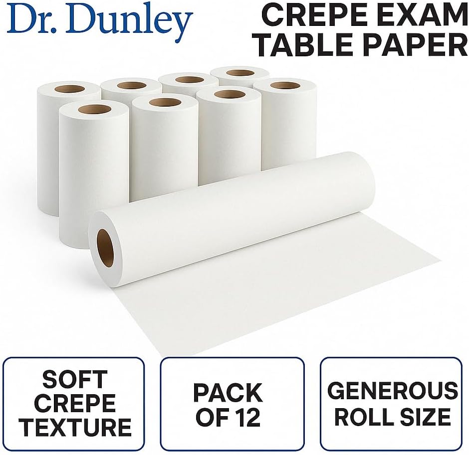 Crepe Exam Table Paper, 21” x 125’ – Pack of 12 Rolls – Soft, Durable Medical Exam Paper for Tables – Strong