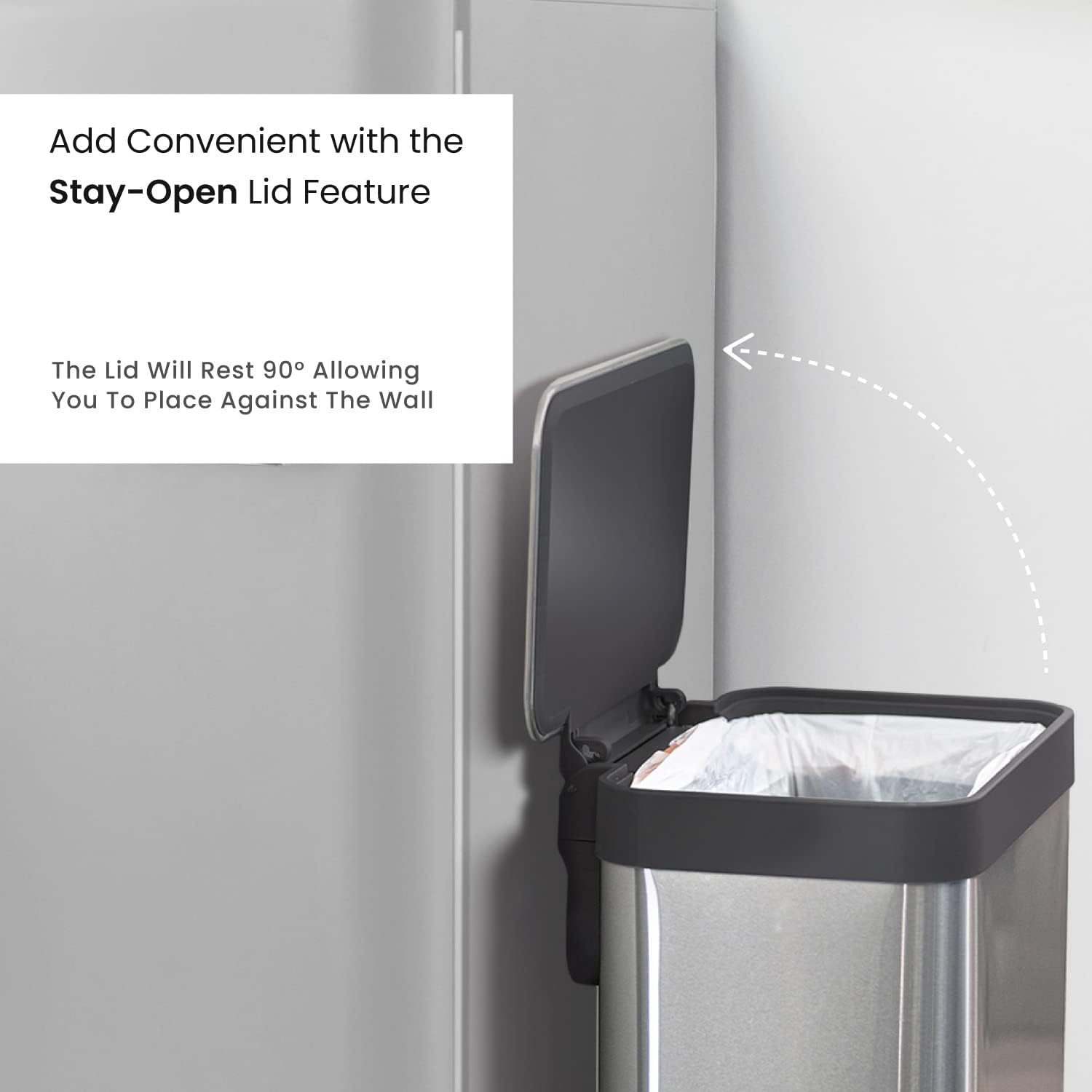 13 Gallon Large Capacity Kitchen Trash Can, Tall Stainless Steel Liner-Free Body, 50 Liter Capacity, Virtuoso Series