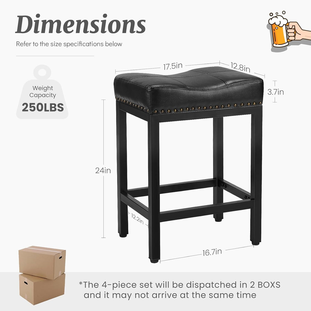 24 Inch Counter Height Bar Stools Set of 2, Kitchen Island, Inky