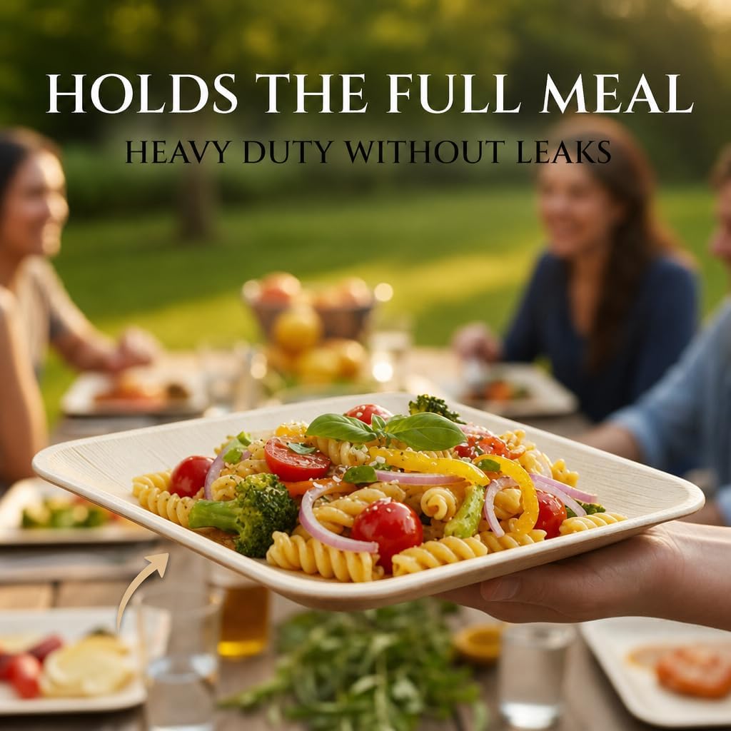 Compostable Bamboo 10" Square Dinner Plates (50-pack) | Premium, 100% Natural, Disposable, Heavy Duty | Perfect for
