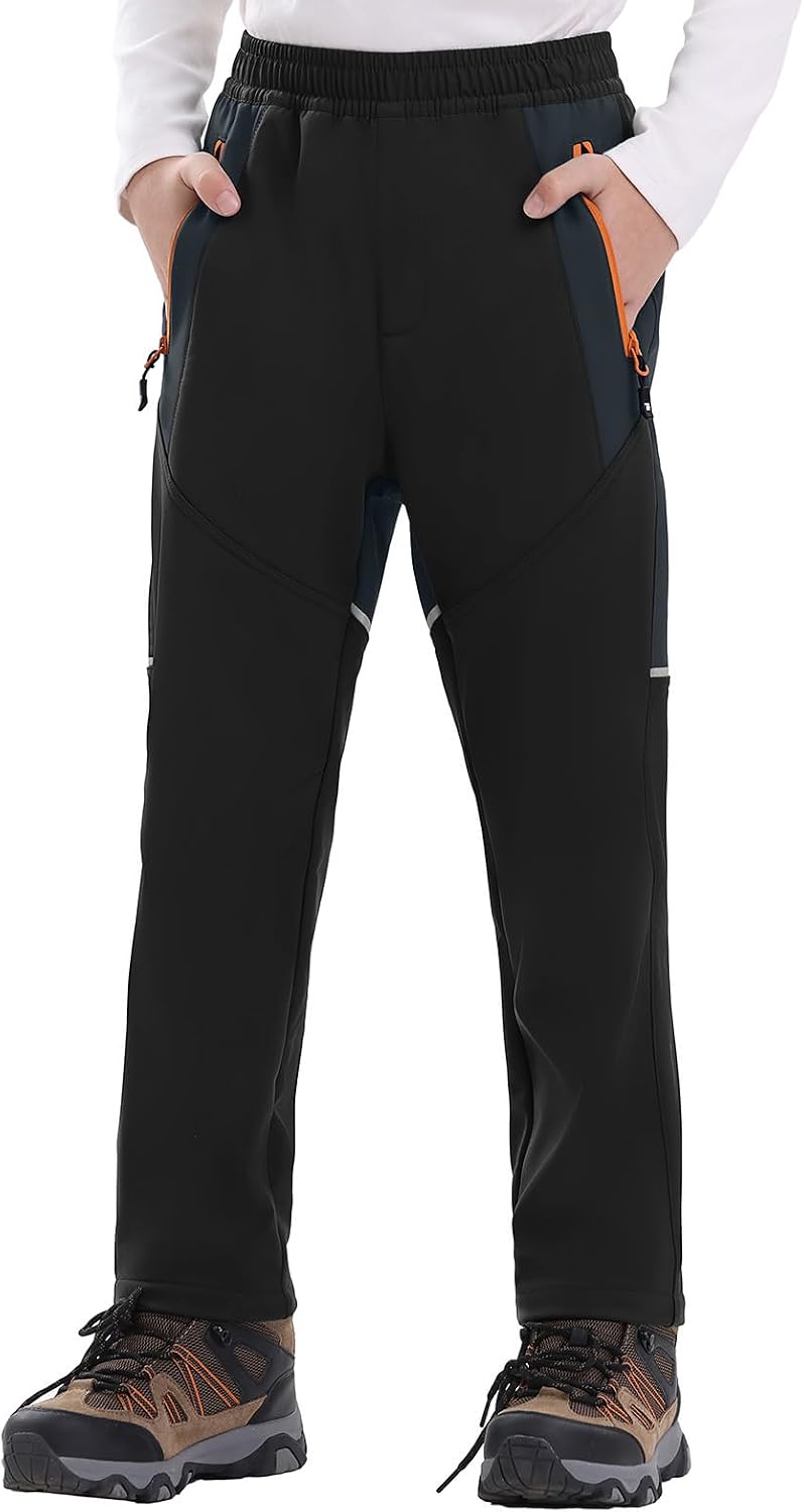 Boys Kids Snow Ski Pants Waterproof Fleece Lined Winter | Insulated, Elastic Waist, Zipper Pockets, Softshell, Warm