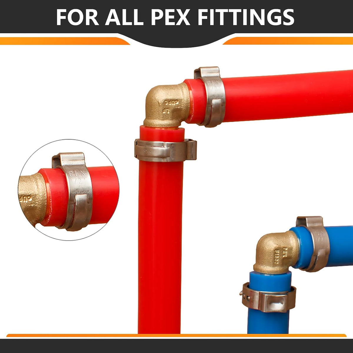 100PC HeSun 1/2" PEX Crimp Ring, Pex Cinch Clamp Ring(CLAMP016-100)