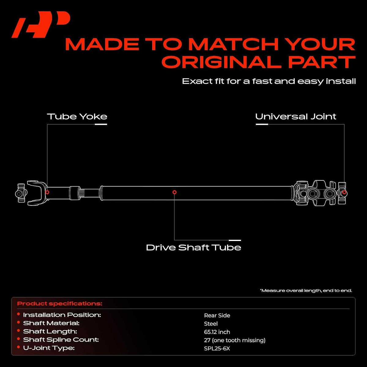 A-Premium 65.12" Rear Drive Shaft Driveshaft Assembly [RWD, Auto]
