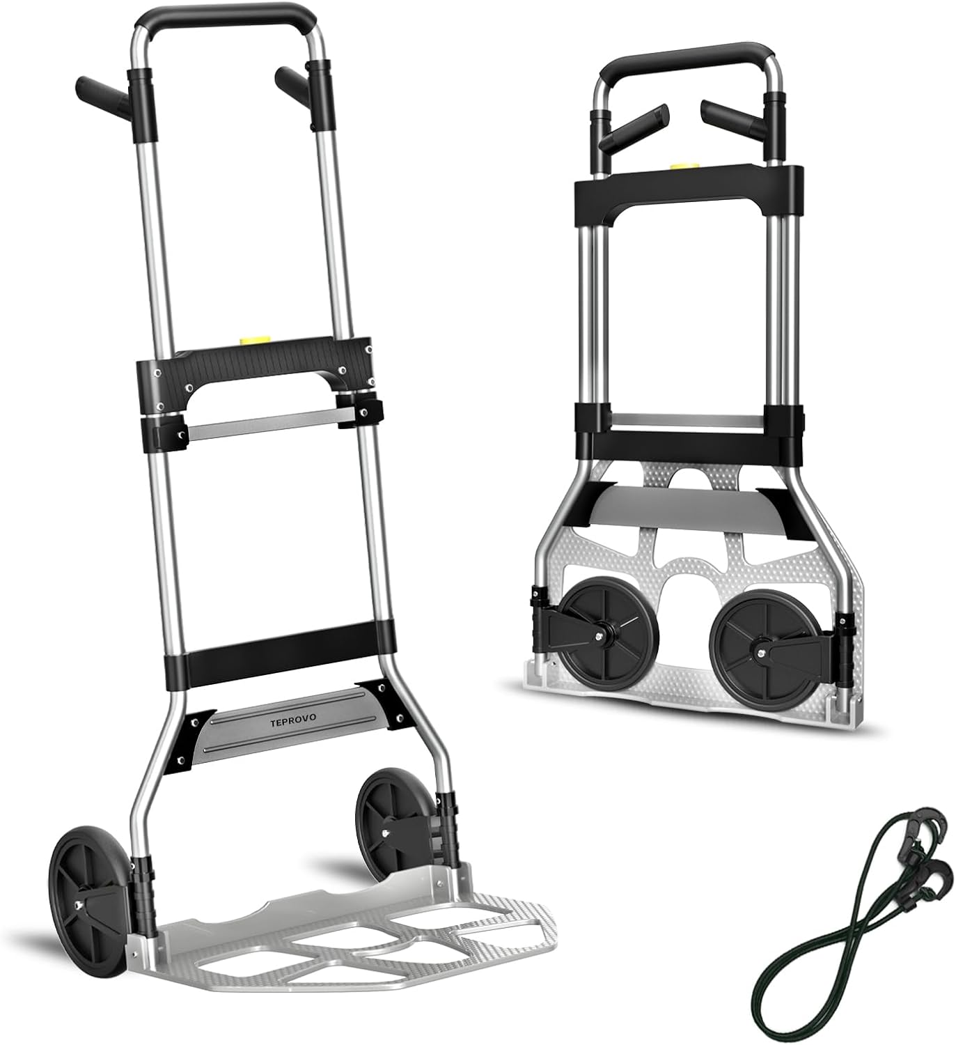 Folding Hand Truck Dolly Cart,340LB Capacity Portable Aluminum Dolly Cart with Telescoping Handle and 7 Inch Rubber